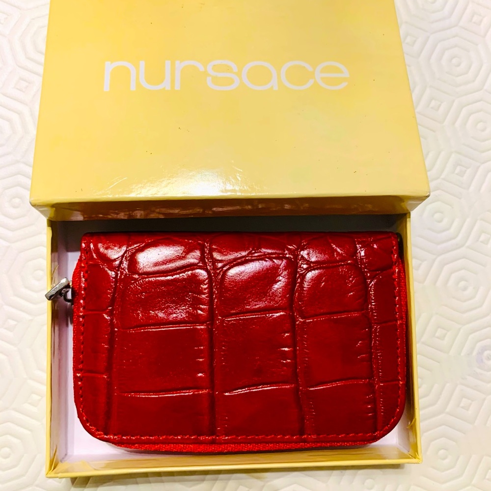 Shiny Bright red real leather key holder key chain coin purse croc pattern